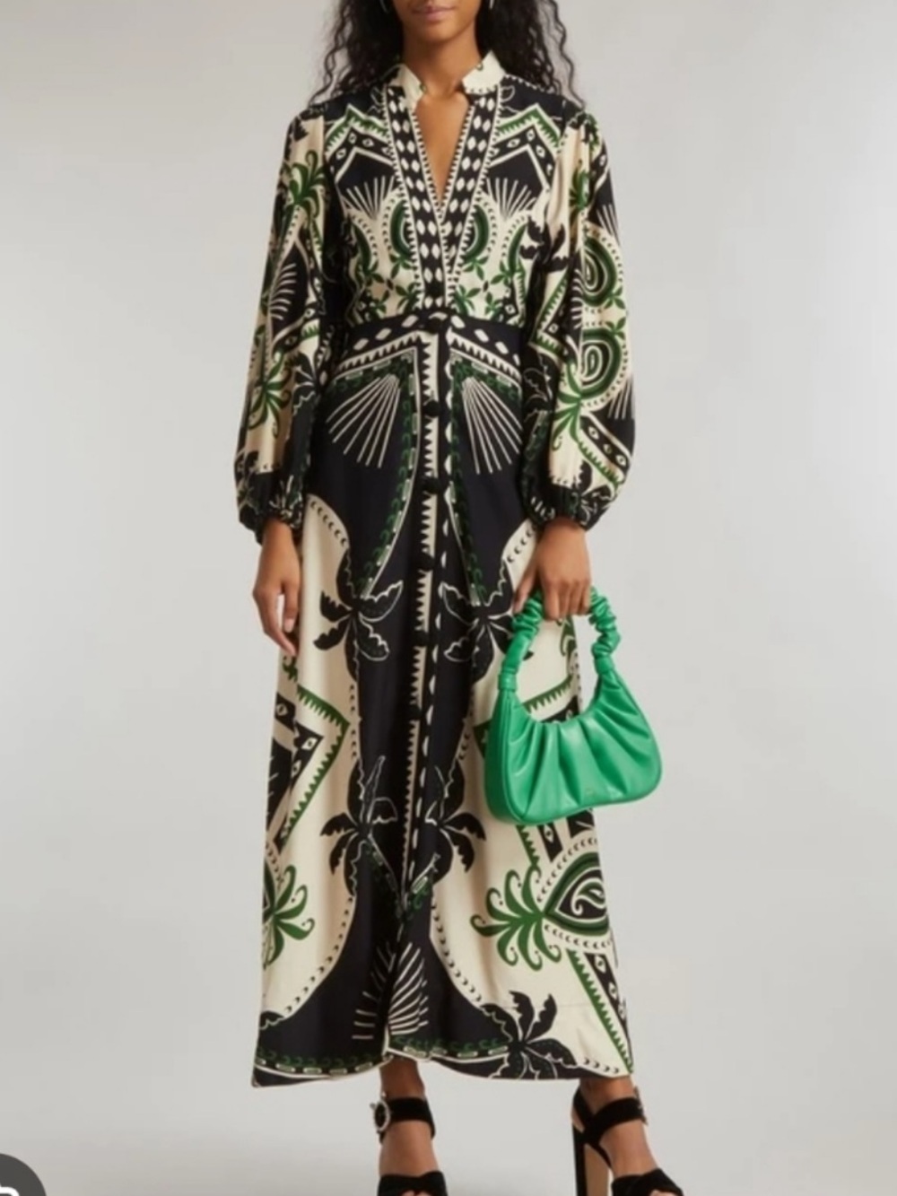 FARM Rio Mystic Scarf Maxi Dress in green and black medium